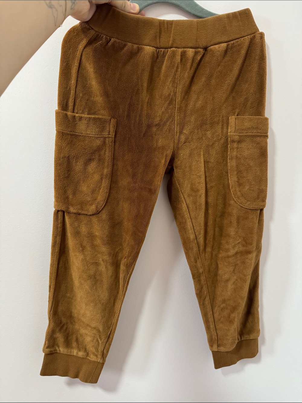 Kids Brown Velour Cargo Joggers